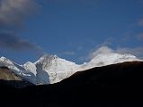 12 02 Lhotse And Everest Kangshung East Faces From Hoppo Camp Early Morning Lhotse East Face and Everest Kangshung East Face shone bright white just after sunrise from our Hoppo campsite in the Kama Valley.